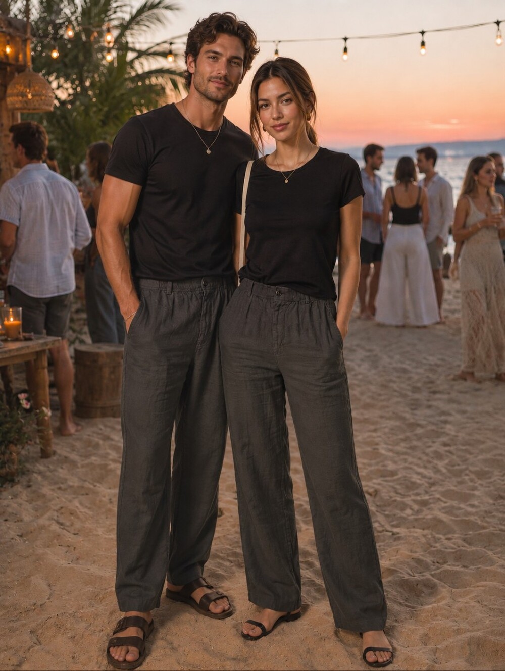 28 Palms Straight Leg Linen Charcoal Gray